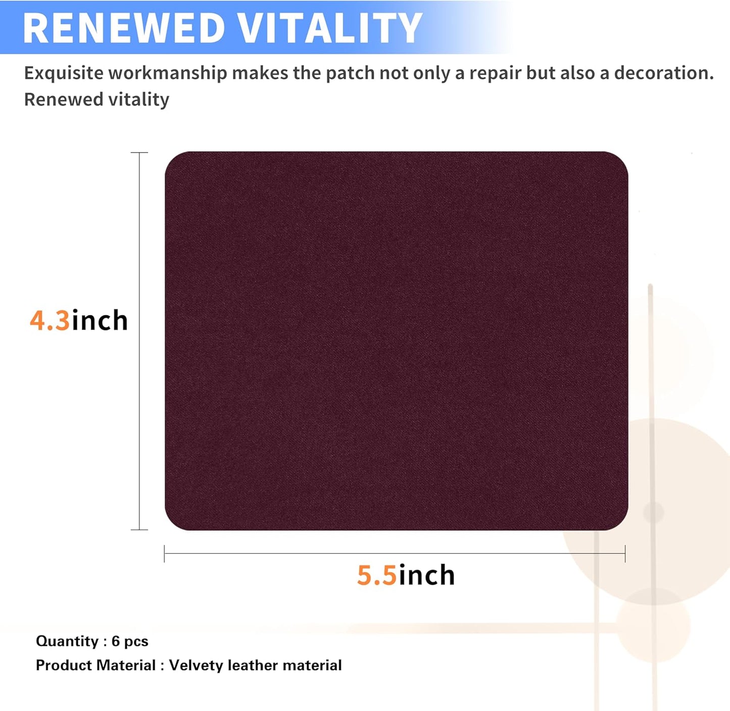 Azobur Sofa Repair Patches, 6 Self-Adhesive Microfiber Patches for Sofa Fabric, Luxurious Look, Quick Fix (Wine Red)