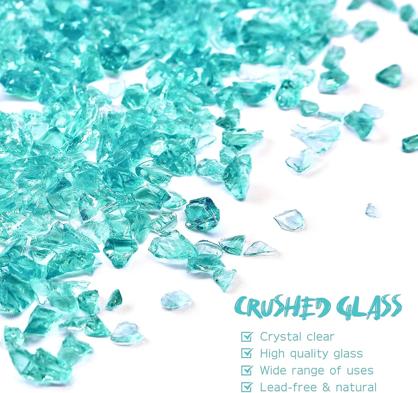 Crushed Glass for Resin Art - 3-6mm Turquoise, 1.5lb | Broken Glass Pieces for Crafts, Vase Filler & Fire Pit Media | Decorative Stones