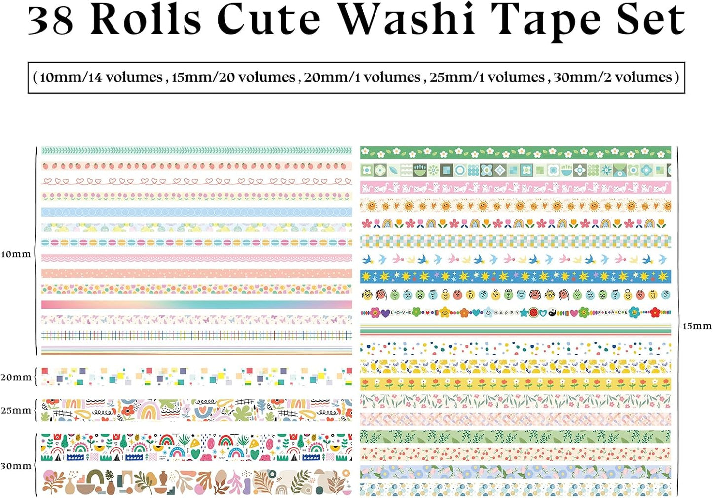 38 Rolls Washi Tape, Aesthetic Colored Decorative Cute Scrapbook Tape for Scrapbooking Supplies Journaling Craft Junk Journal