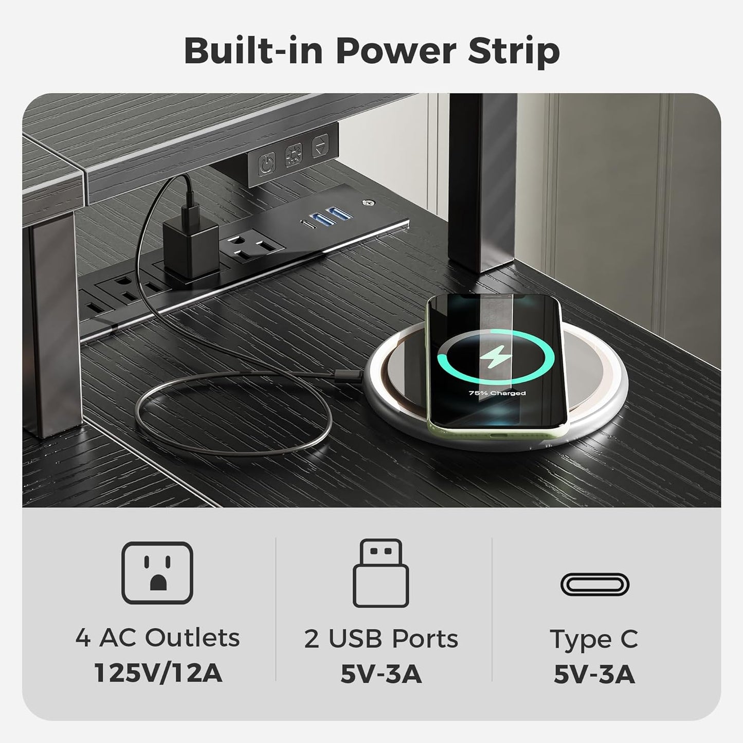 SUPERJARE Reversible L Shaped Gaming Desk with Drawer, LED Lights & Power Outlets, Corner Computer Desk with Shelves & Monitor Stand for Home, Office, Black, 47 inches