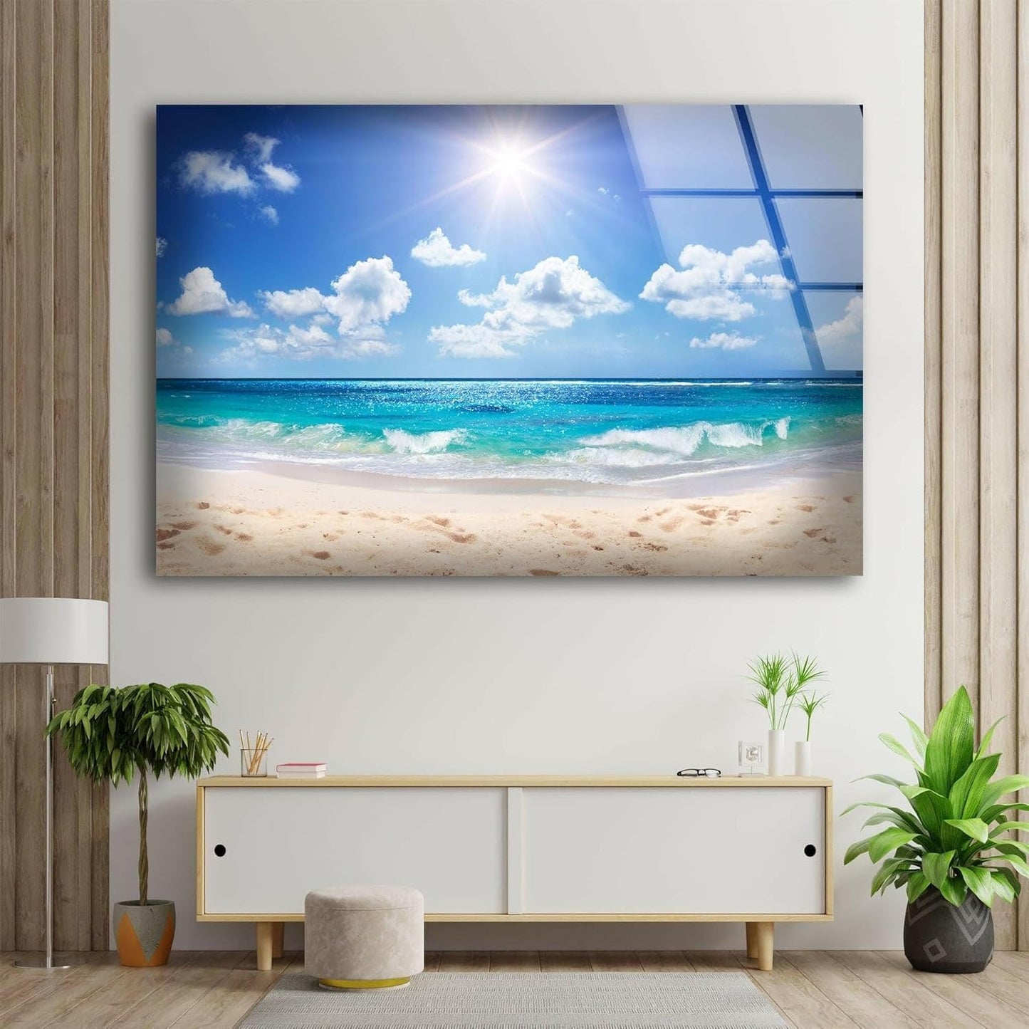 My Photostation.com 35.5Wx30H'' Summer Beach Landscape Glass Wall ArtTempered Glass Printing Wall Decor Large Wall Art Wall Hangings