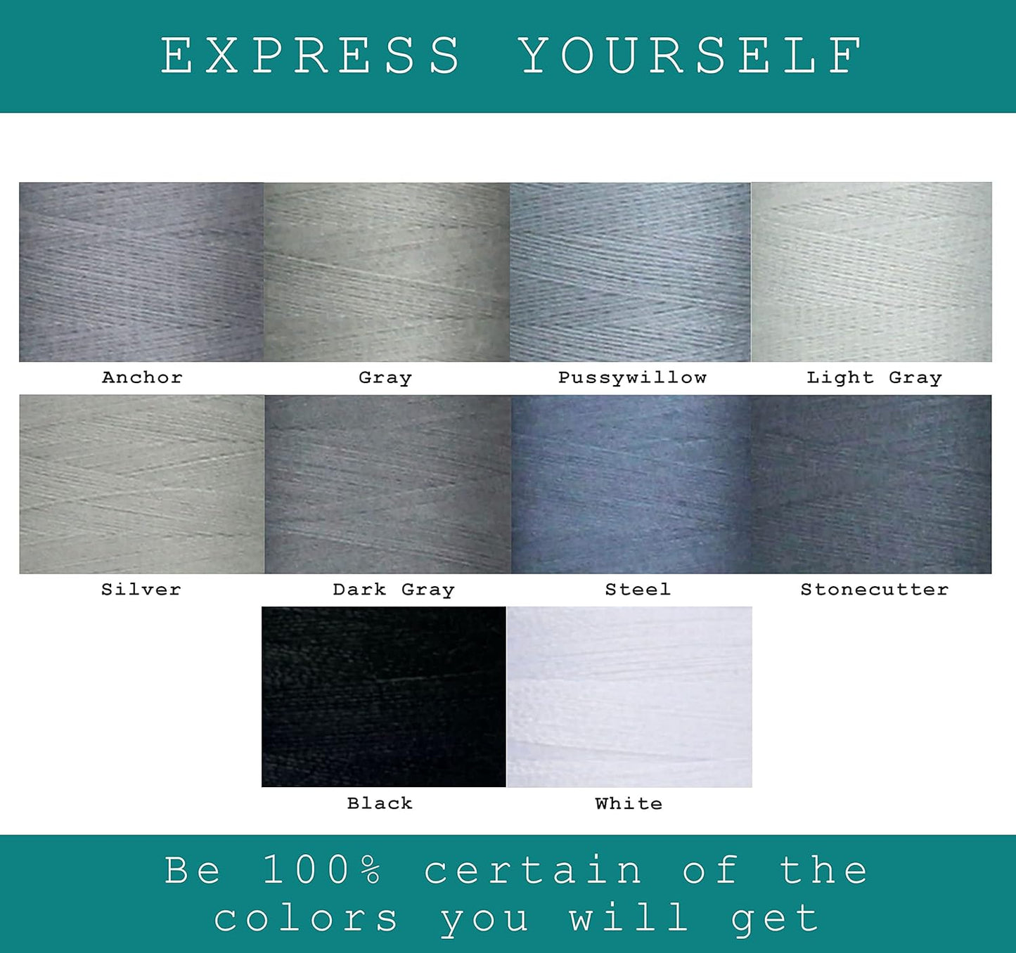 BlesSew Gray Sewing Threads - 10 Large Spools of Polyester Thread for Hand, Quilting & Sewing Machine - Grey Shades Plus Black & White - 1000 Yards Per Spool