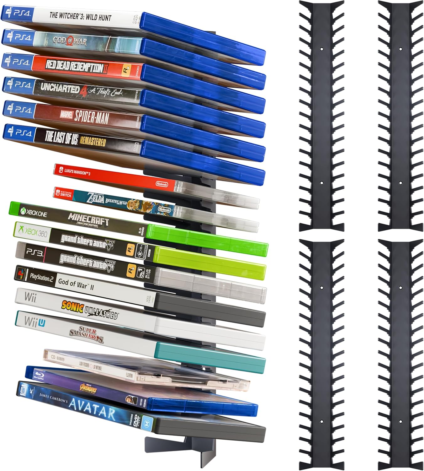 Funturbo Video Game Storage Wall Mount Game Case Holder, Metal Wall Mounted Media Storage Shelves for PS, Xbox, Switch Game Organizer (4-Pack)