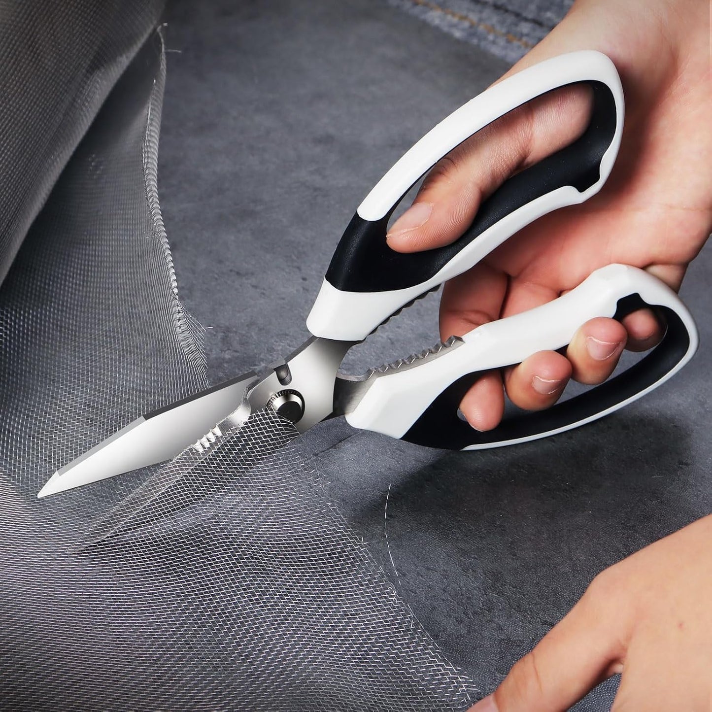 Utility Scissors Heavy Duty: sharp Scissors All Purpose heavy duty, Easy Cutting Carpet, Cardboard, Wires, Leather, Fabric（8'' White）