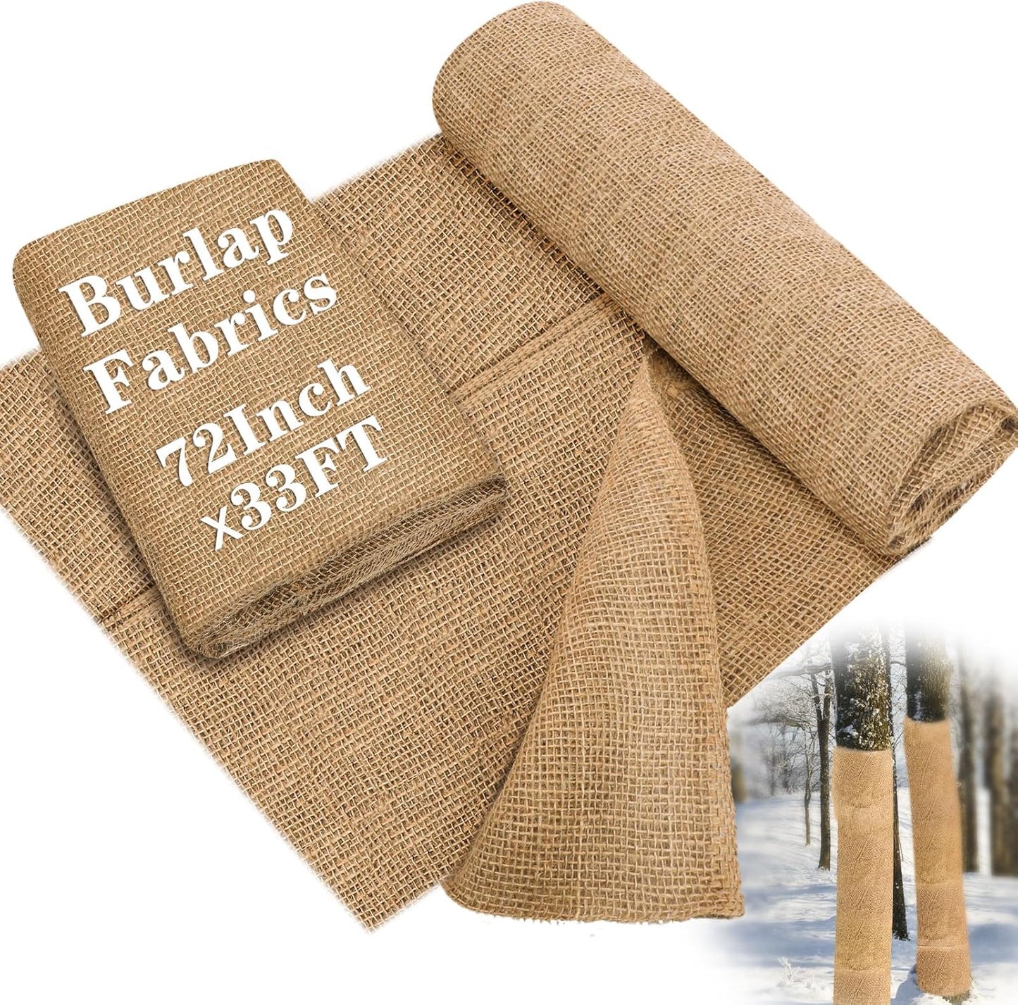 Buryeah 72 Inch x 33 ft Burlap Fabrics Roll Natural Jute Burlap Tree Wraps Protector Winter Frost Plant Blankets Cloth Weed Barrier Fabric Garden Plants for Winter Outdoor Trees Shrubs Party