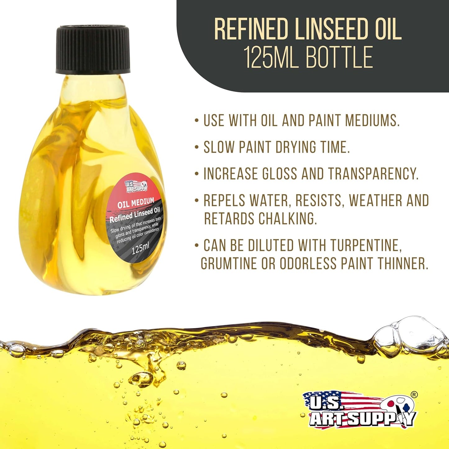 U.S. Art Supply Refined Linseed Oil, 125ml / 4.2 Fluid Ounce Container