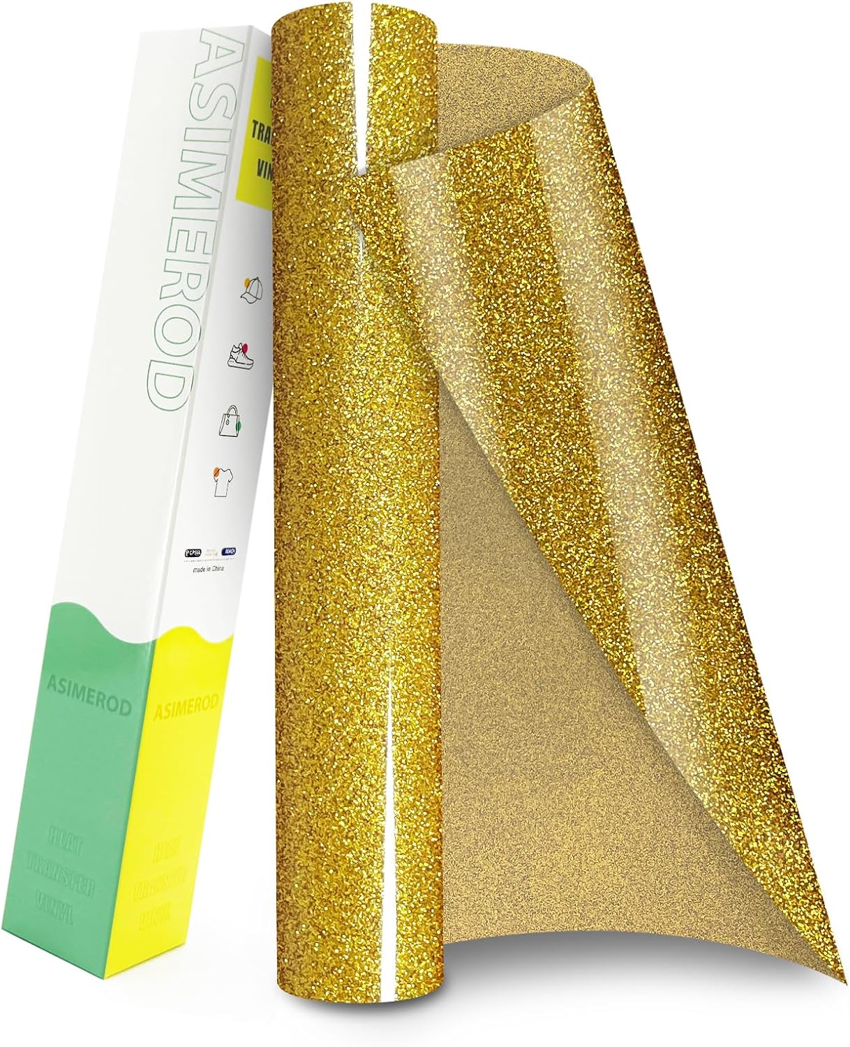 Glitter HTV Heat Transfer Vinyl Rolls- 12" x 10ft. Glitter Iron on Vinyl for DIY T-Shirts, Glitter for All Cutters, Heat Transfer Vinyl (Gold)