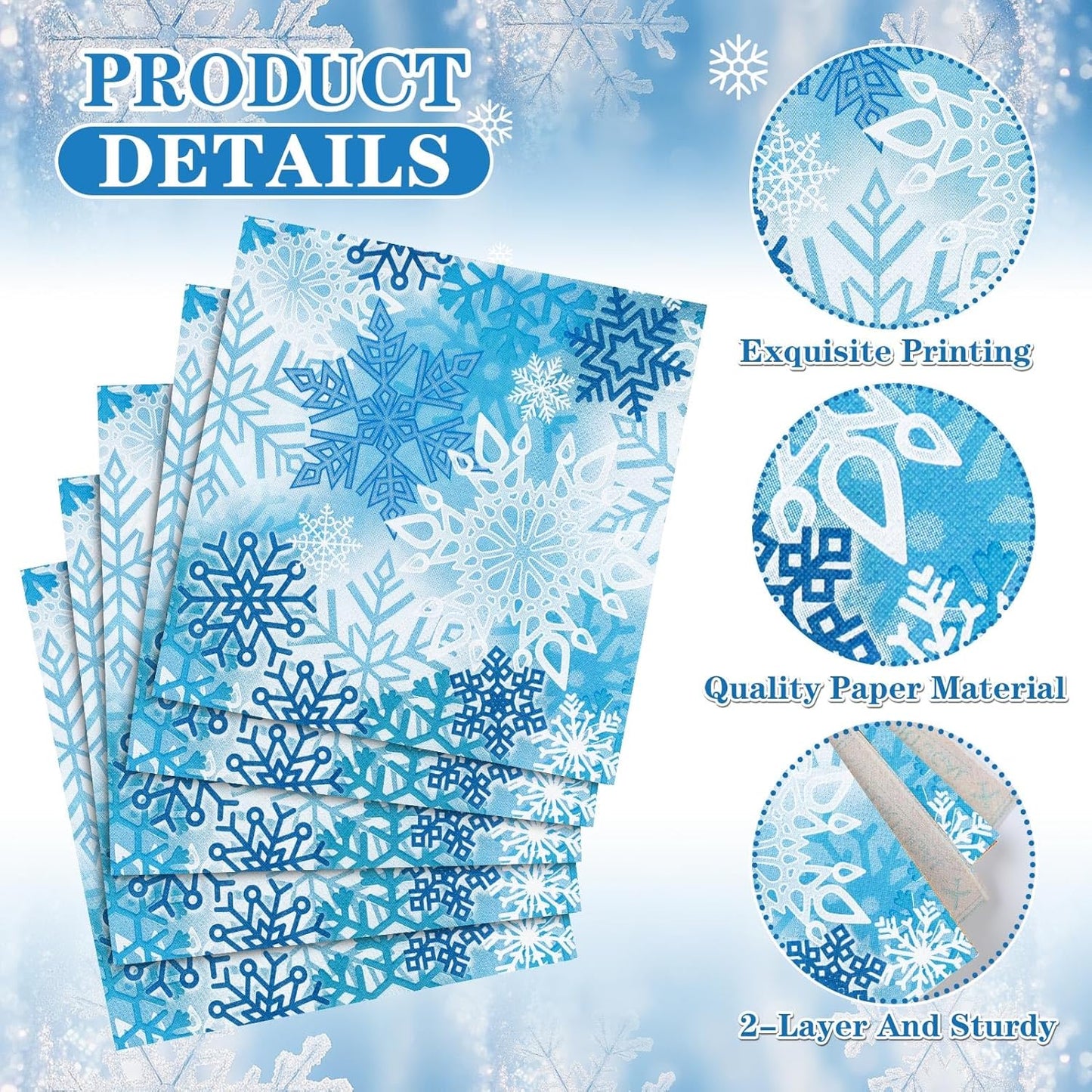 60 Pcs Winter Snowflake Cocktail Paper Napkins 6.5 x 6.5 Inches Disposable Paper Napkins Dessert Beverage Napkin for Decoupage Luncheon Napkin for Party Wedding Birthday Party