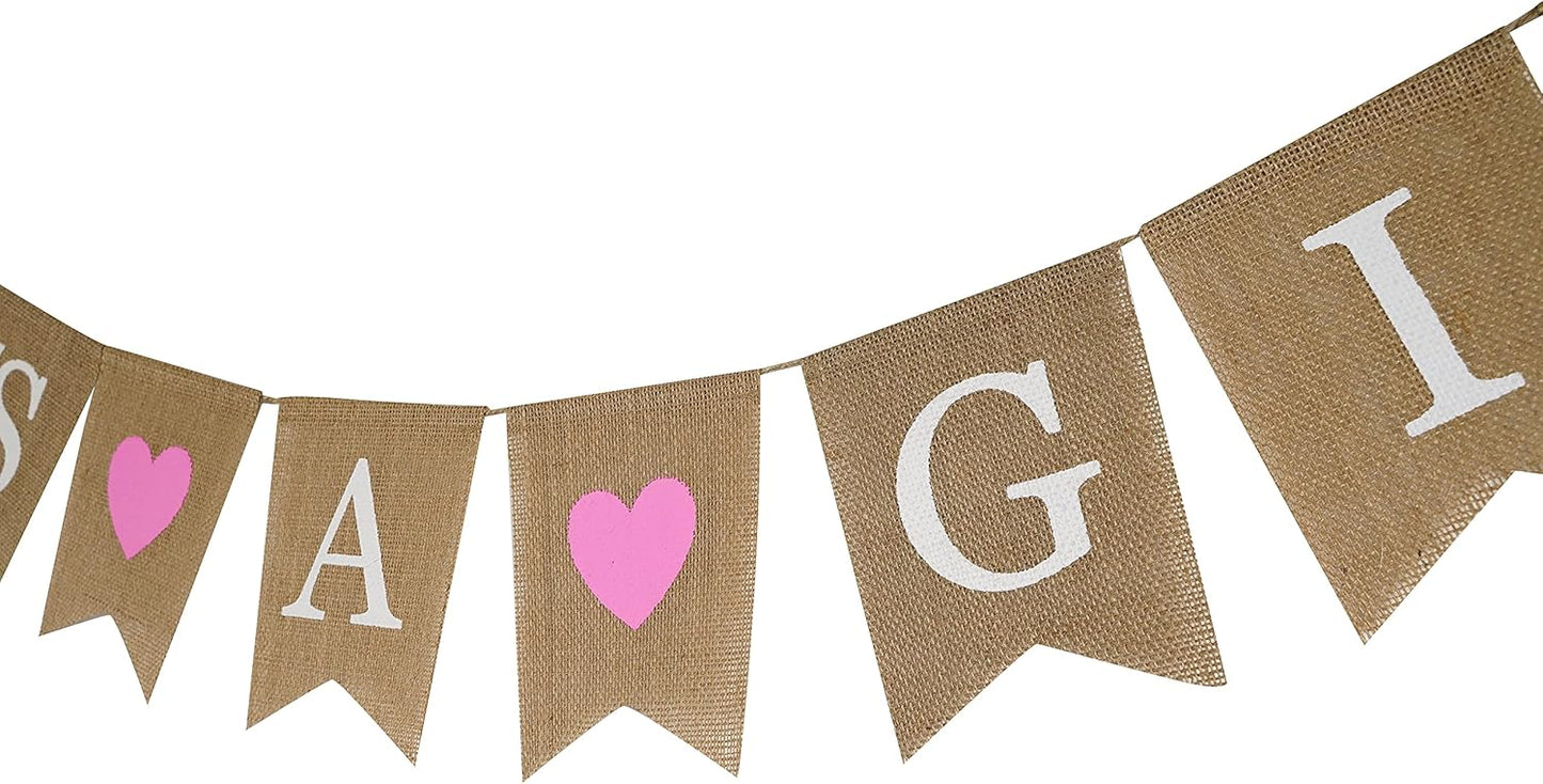 MEEDEE Burlap Banner Welcome Baby Girls Banner Rustic Baby Shower Party Favors Decorations Banners and Signs Baby Shower Bunting Pink (3 Pieces)