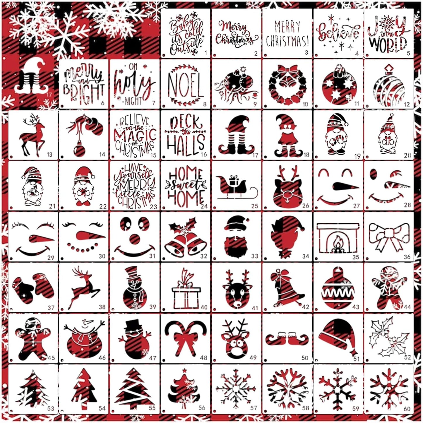 Small Stencils for Painting on Wood Reusable, 3 Inch Reusable Stencil for Craft Ornament Paint Template Stencils for Wall Card Rock Wood Signs Coasters Canvas Home Decor (Christmas)