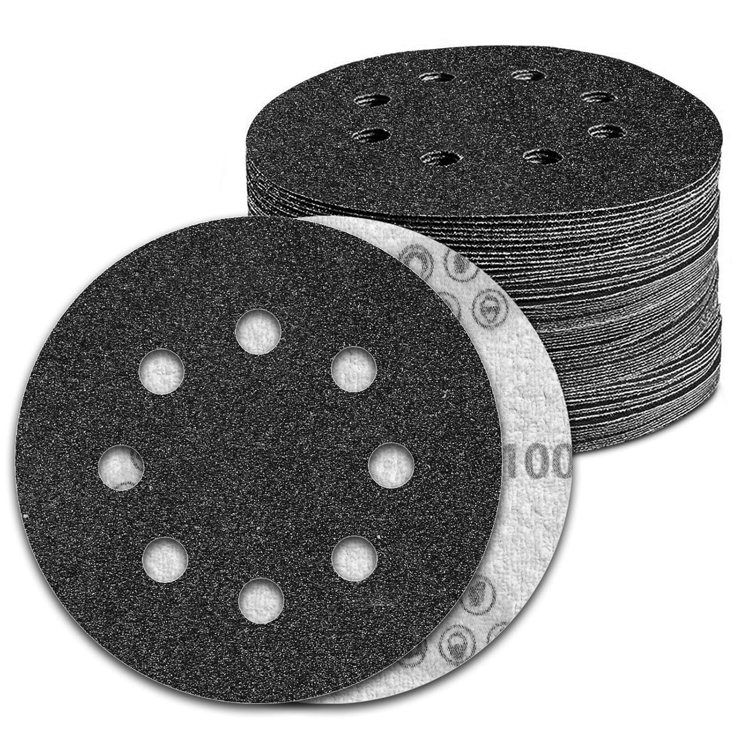 100 Pcs 5 inch Wet Dry Sanding Discs Grit 100 Hook and Loop 8 Hole Silicon Carbide Orbital Sander Sandpaper