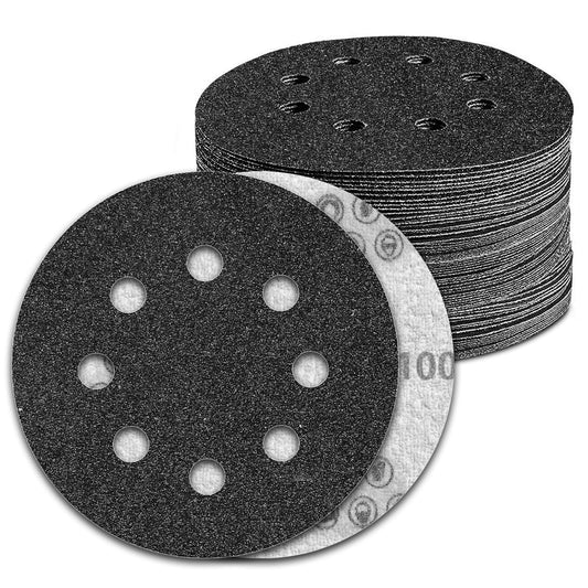 100 Pcs 5 inch Wet Dry Sanding Discs Grit 100 Hook and Loop 8 Hole Silicon Carbide Orbital Sander Sandpaper