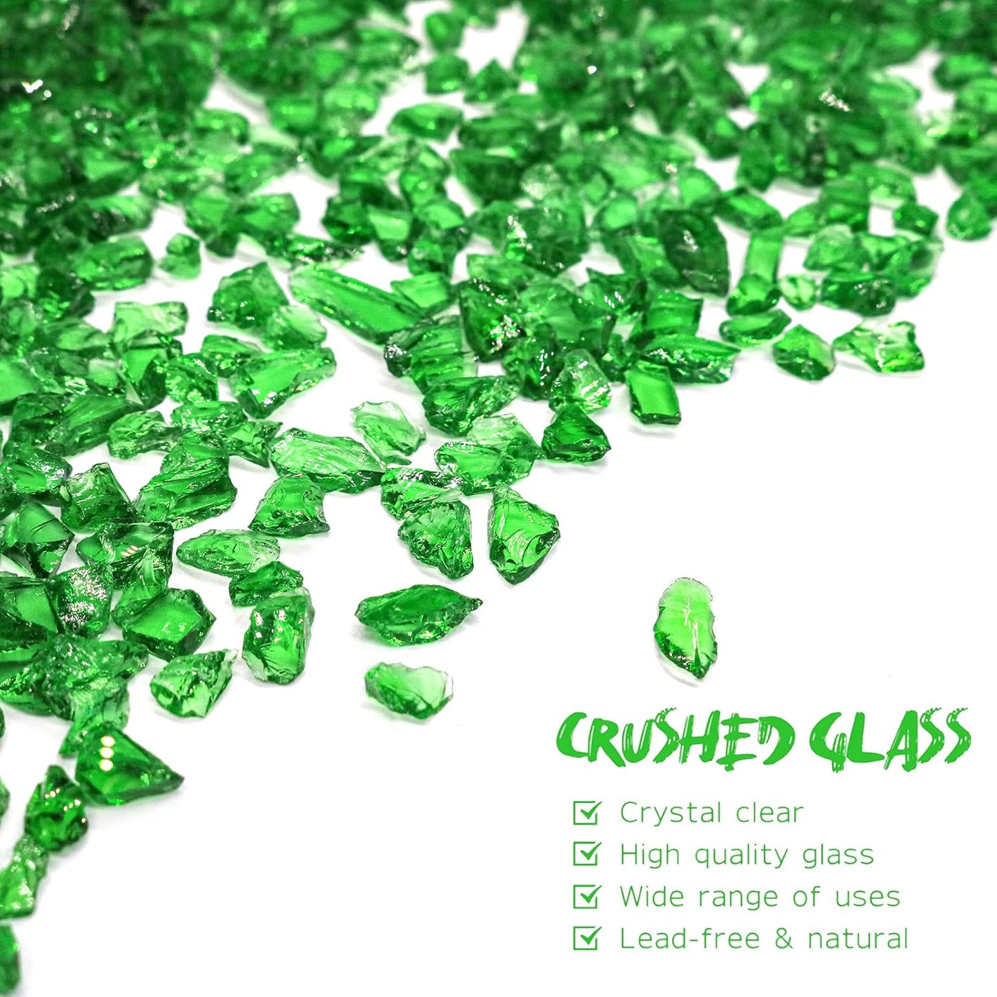 Crushed Glass for Resin Art - 3-6mm Dark Green, 1.5lb | Broken Glass Pieces for Crafts, Vase Filler & Fire Pit Media | Decorative Stones