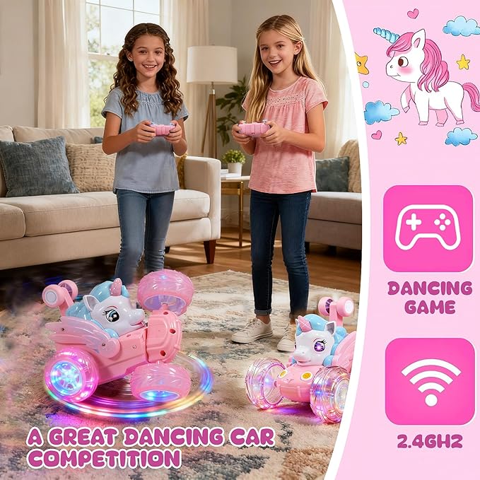 Unicorn Toys RC Car for Girls 4-6 Pink Cute Remote Control Toy for Beginner - Easy-to-Use, 360°Flips Stunt & Cool Blinky Lights - 3 4 5 6 7 8-10 Year Old Girl Birthday Gift Idea Christmas Stuff