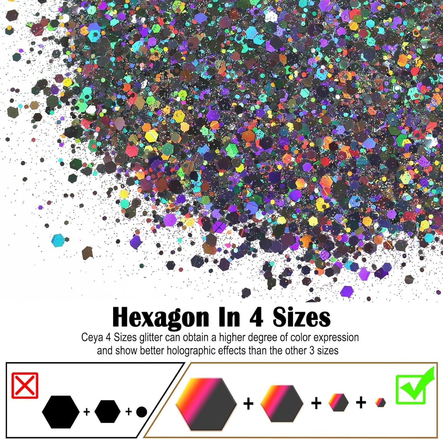 Ceya Holographic Chunky Glitter, 4.9oz/ 140g Silver Grey Craft Glitter Powder Mixed Chunky & Fine Flakes Iridescent Nail Sequins for Nail, Hair, Epoxy Resin, Tumblers, Slime, Painting, Festival Decor