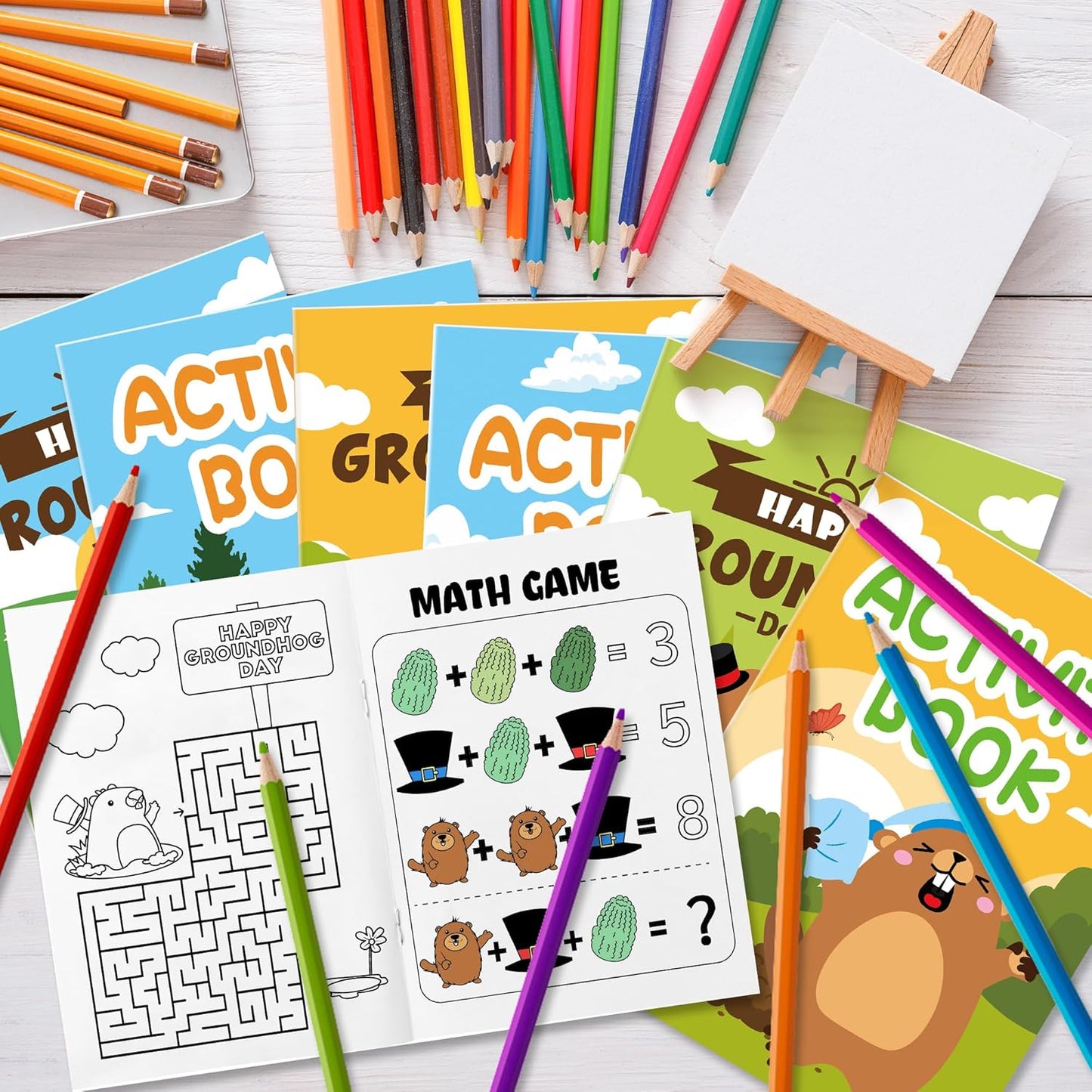 JAPBOR Groundhog Activity Coloring Book - 24PCS Mini Happy Groundhog Day Activities Color Books Bulk for Party Favor, Animals Themed Small Colouring Pages for Birthday Gift Class Painting Game