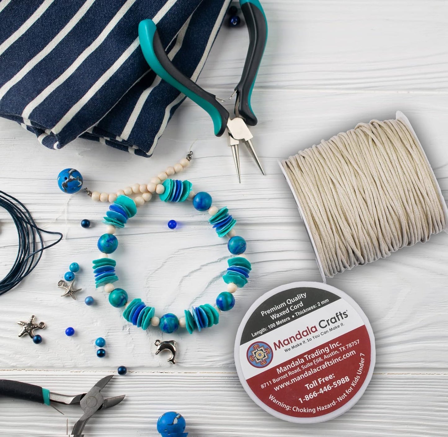 Mandala Crafts 2mm 109 Yards Turquoise Cotton Waxed Cord for Jewelry Making Bracelet Cord Waxed String - Beading String Thread Jewelry Cords for Necklaces String