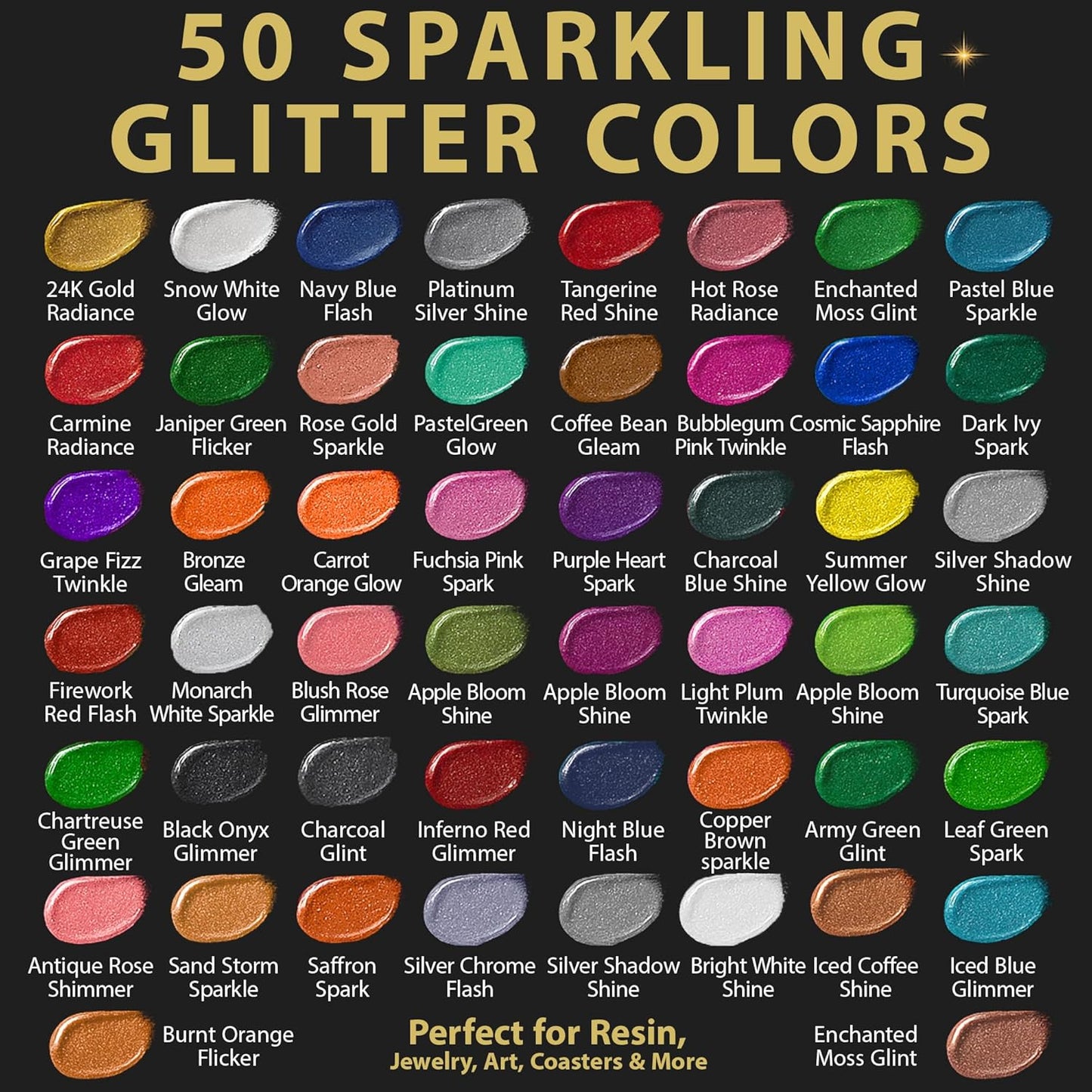 50 Color Glitter Pigment Paste for Epoxy Resin, Mica Metallic Resin Pigment Set, Epoxy Dye Paste & High Concentration Mica Powder for Epoxy Art, Jewelry, Tumblers, Coasters & Crafts