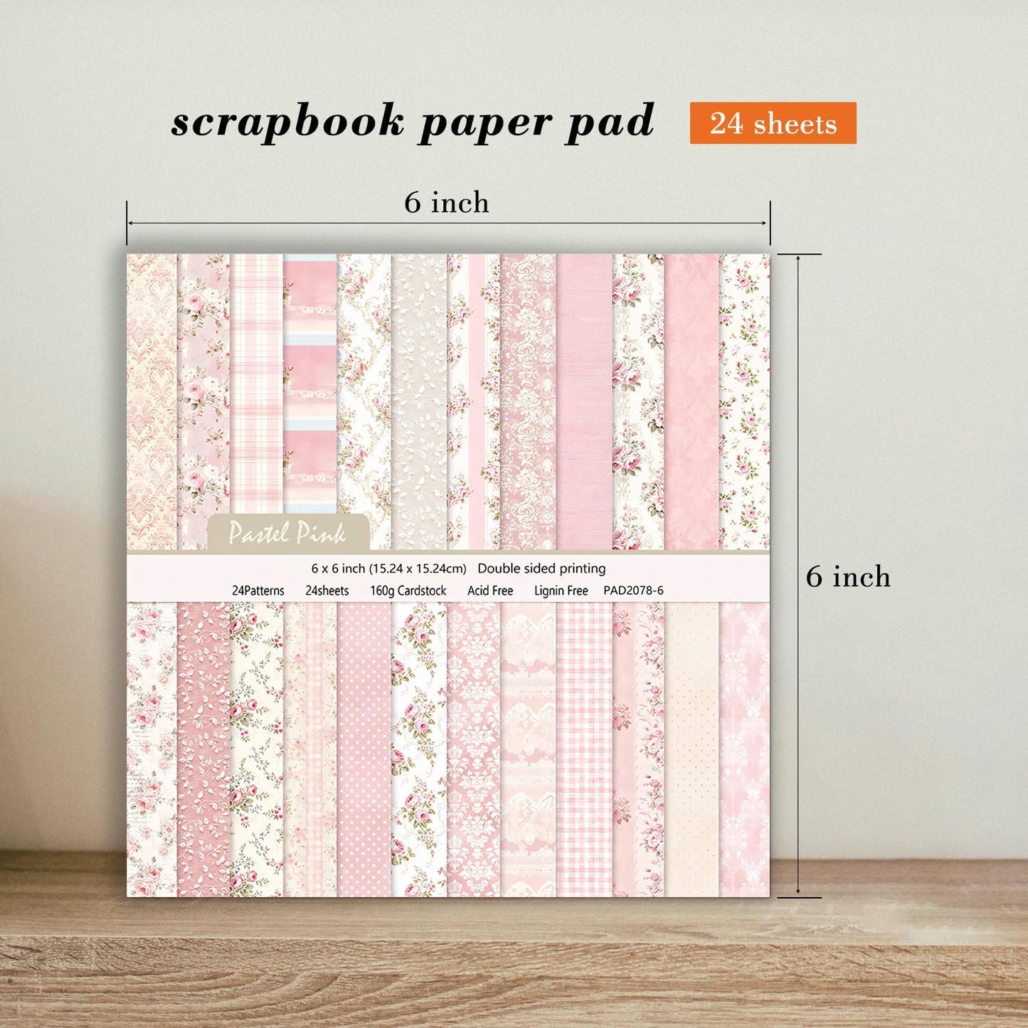 6 Inch Pink Flowers Scrapbooking Paper Pad - 24 Sheets Double Sided Aesthetic Patterns for Wedding Photos Album Journals Decorative Collage Origami DIY Crafts Gifts Wrapping Material