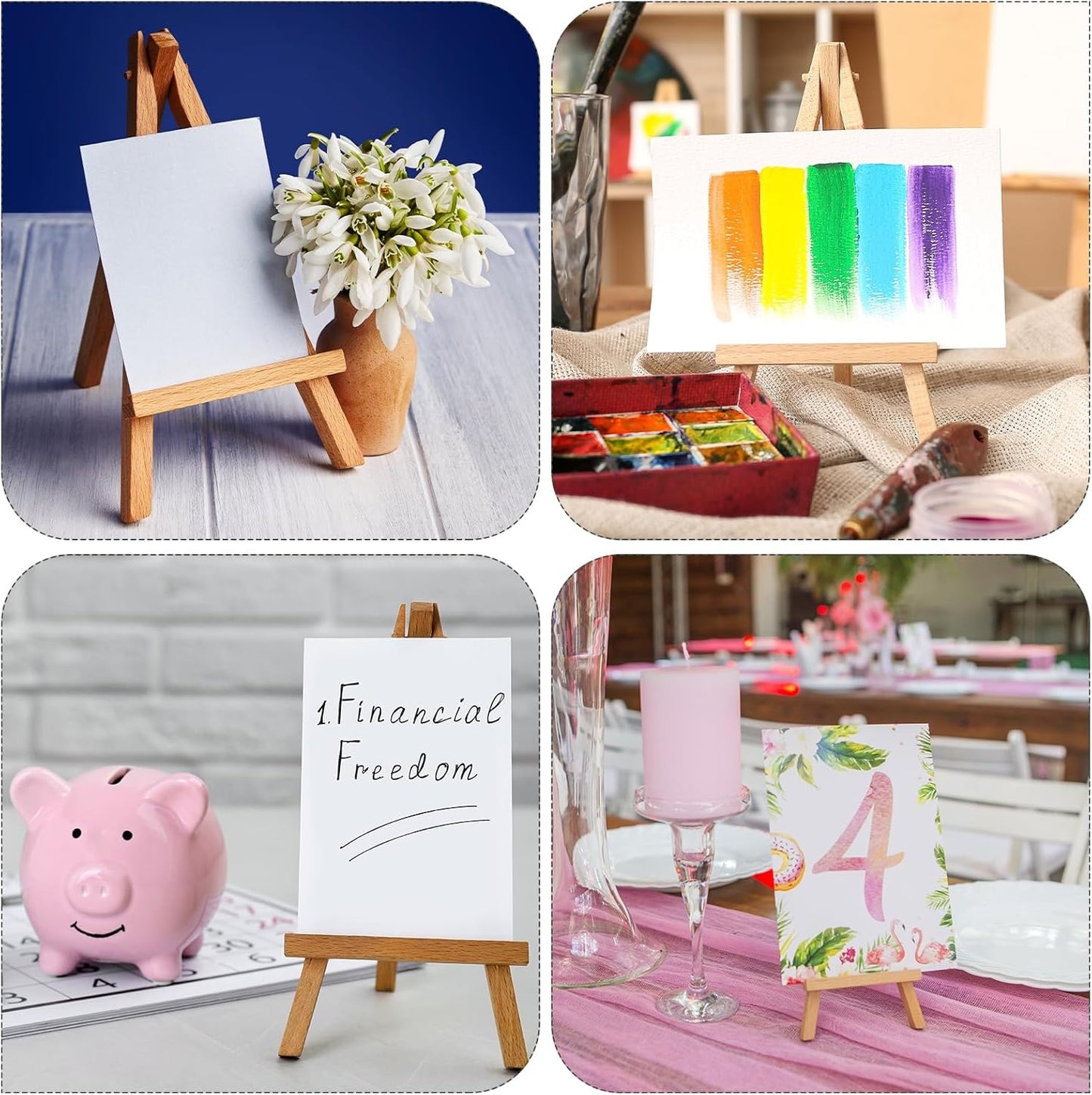 MECCANIXITY Canvas Boards for Painting with 4.9" Mini Easel Kit, 3x3 Cotton Blank Primed Art Canvas Panels Acid-Free for Painting Supplies Oil Acrylic Tempera Paint(White, Set of 6)