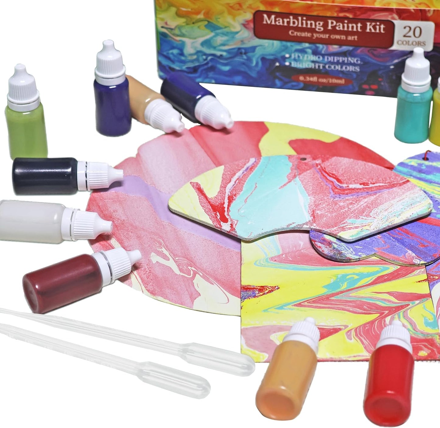 27PCS Water Marbling Painting Kit, Water Paint for Craft, Turkish Marble Pattern Craft Set,Watercolor Art Kit, Perfect for Birthday, Women's Day, Halloween, Christmas, Thanksgiving & New Year Gifts