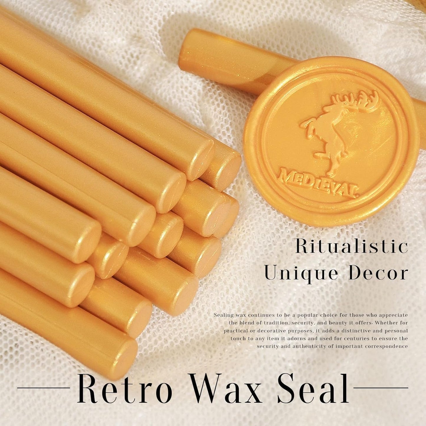 Melting Glue Gun Sealing Wax Sticks for Envelope Thanksgiving Card, Party or Wedding Invitation, Xmas Wrapping,Mini Size, Pack of 16 in Amber Gold