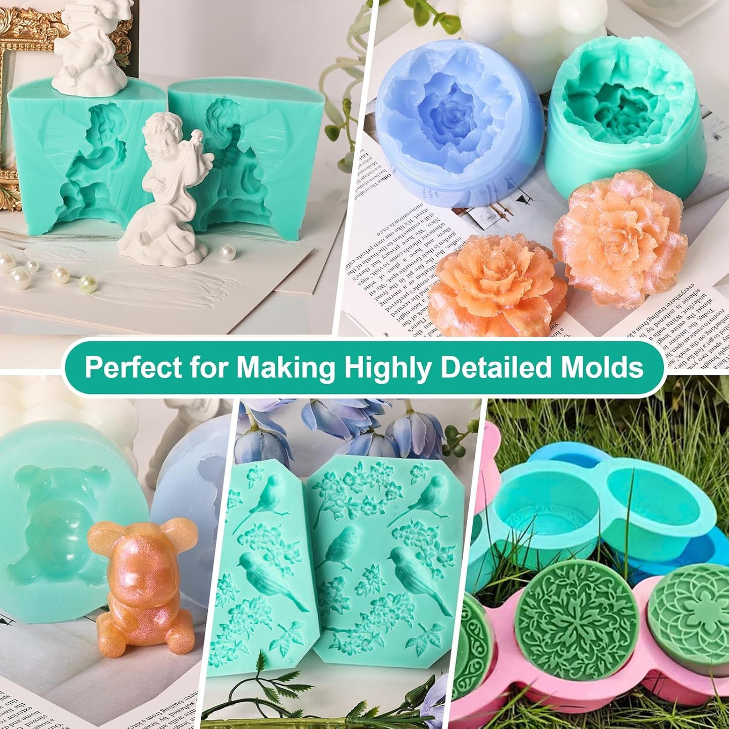 22 oz Liquid Silicone Mold Making Kit, 15A Mold Making Liquid Silicone Rubber, Volume Ratio 1:1, Color Jade Green, Suitable for Making Silicone Molds for Resin, Soap, Concrete, Wax