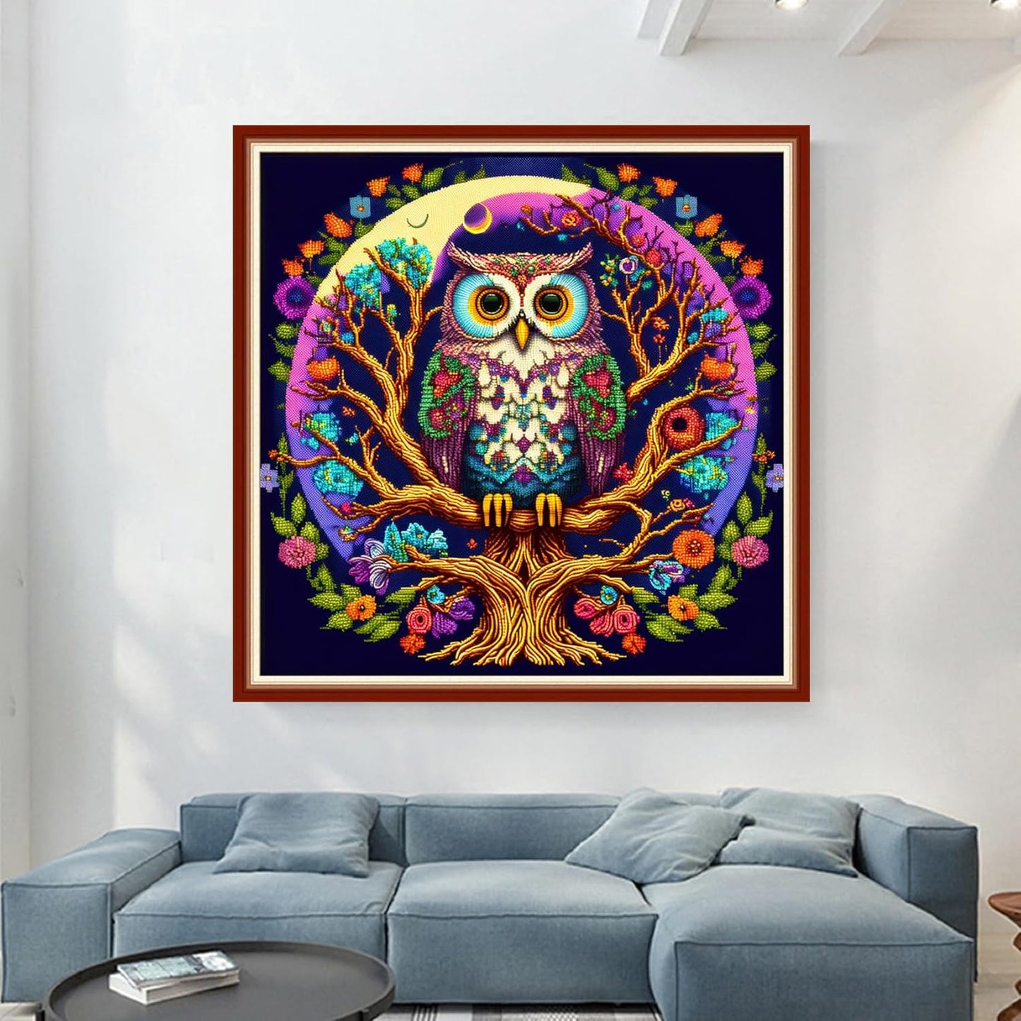 Dimensean Stamped Cross Stitch Kits Full Range of Embroidery Patterns Starter Kits for Beginners Adult or Kids DIY Cross Stitches Needlepoint Kits 11CT-Colorful Owl 17.7x17.7 inch