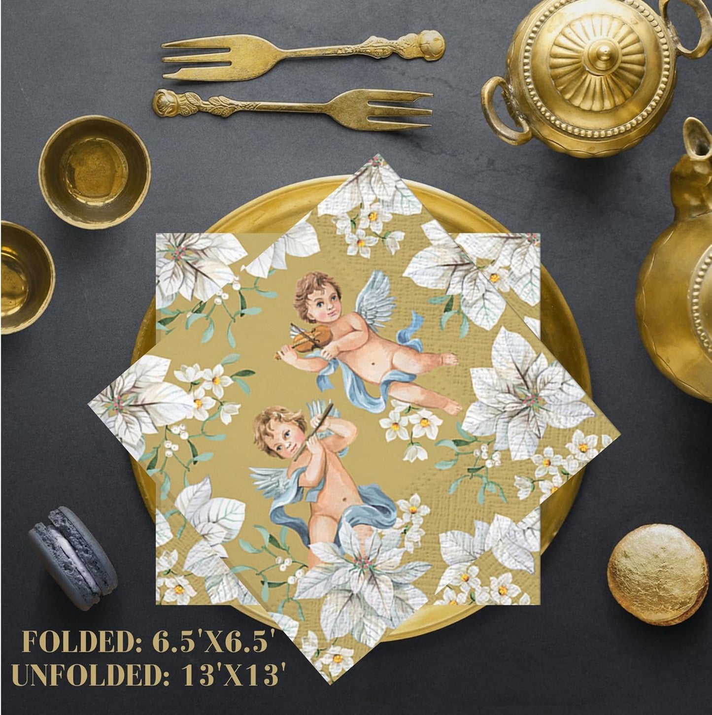 20-ct 13x13 Christmas Paper Decoupage Napkins, 3-Ply Servilletas Tissue Napkin for Dinner and Parties, Disposable Napkins (Angel Flower)