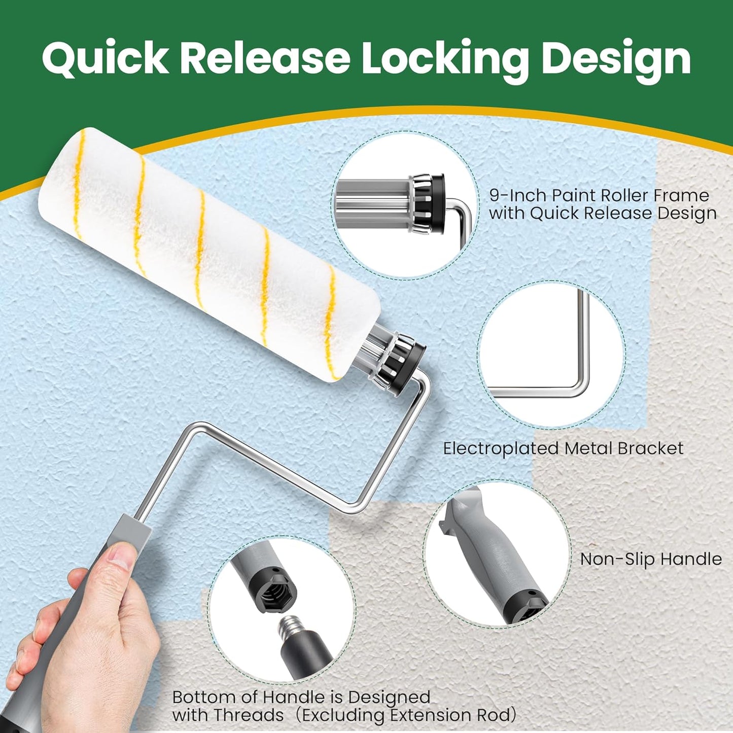 VOOMEY 17 Piece Paint Roller Kit - Paint Rollers 9"4", Paint Roller Frame，Paint Trays, Microfiber Roller Cover, Paint Kit for House Painting,Paint Brushes for Painting Walls