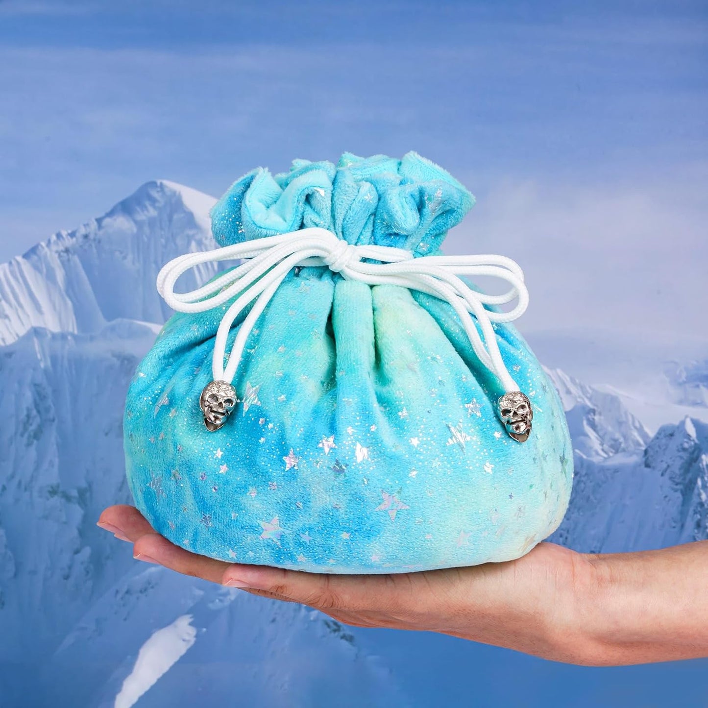 DND Dice Bags Large, Cyan Dice Storage Bag Star Pattern with Pockets, for D&D RPG Game - Capacity 200+ Die