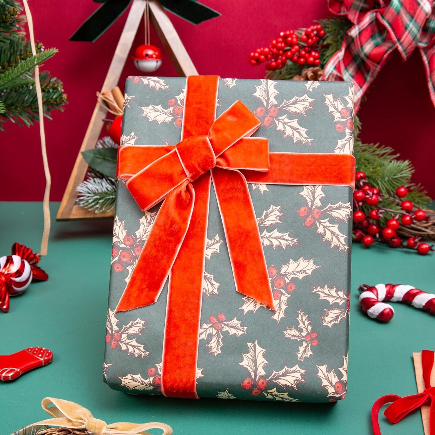 Vintage Terracotta Velvet Ribbon Christmas Ribbon for Gift Wrapping Crafts Christmas Tree Ornaments Garland Decorations, 1 Inch X 25Yd