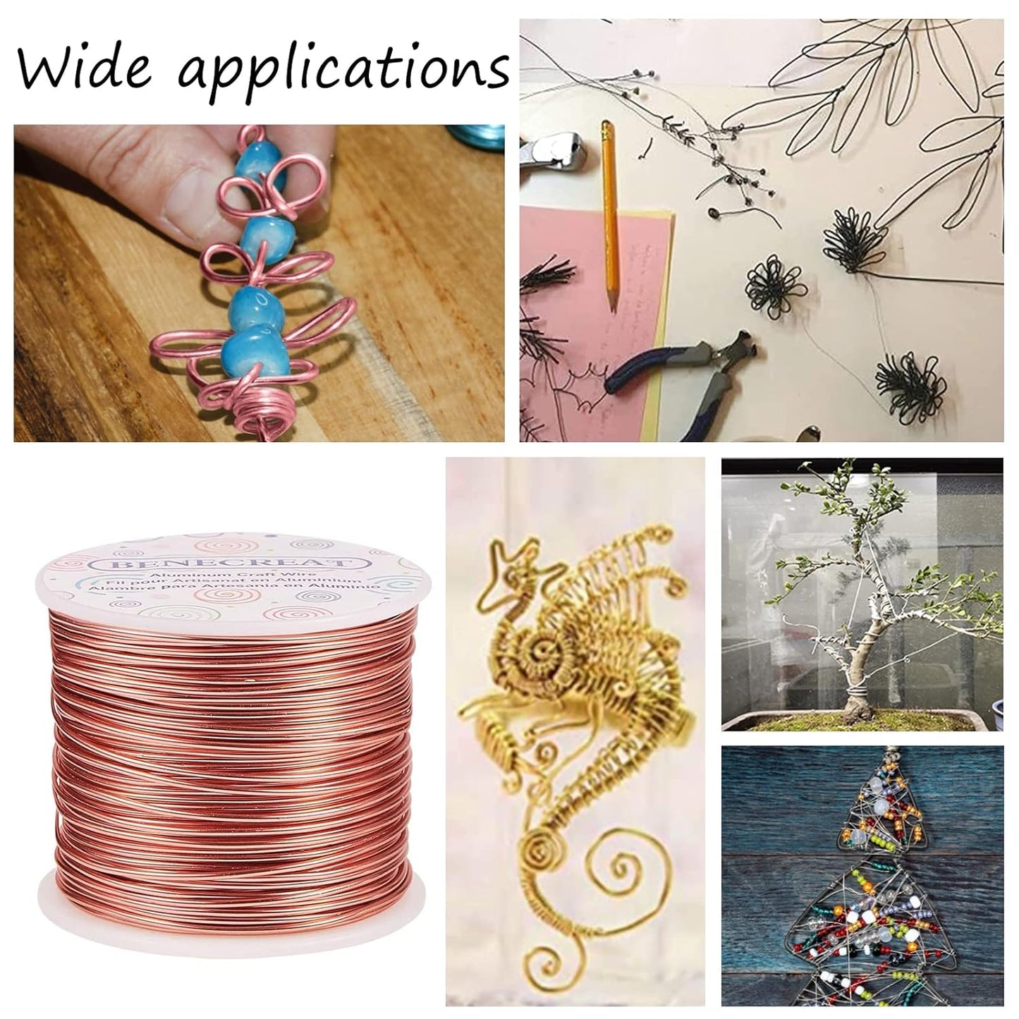 BENECREAT 12 17 18 Gauge Aluminum Wire (17 Gauge,380FT) Anodized Jewelry Craft Making Beading Floral Colored Aluminum Craft Wire - Silver