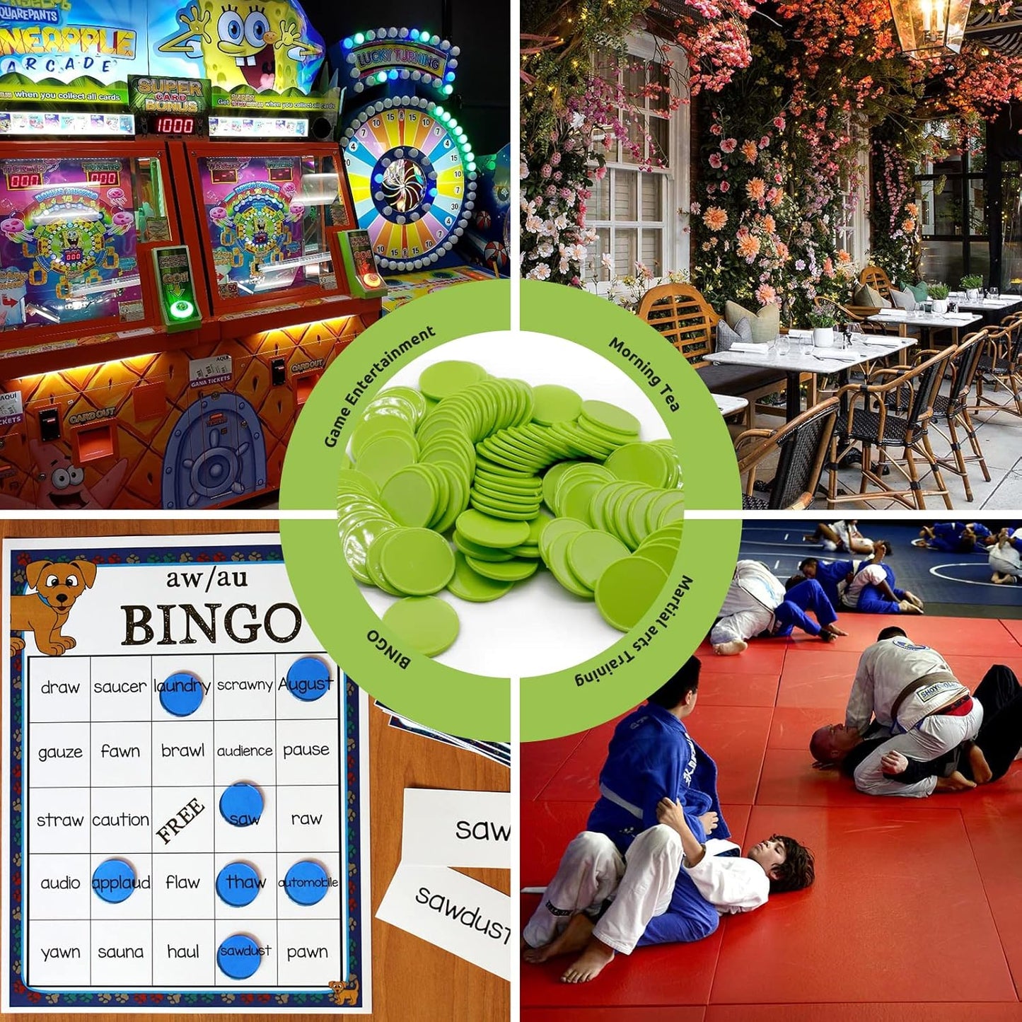 Set of 100 Opaque Plastic Learning Counters Mini Poker Chips Game Tokens with Storage Box (LawnGreen, 1.26 Inch)