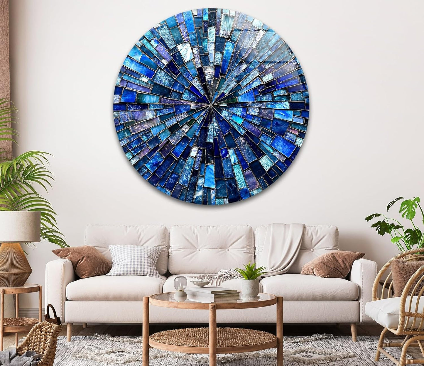 My Photostation.com 15.8''(40cm) Diameter Radiant Mosaic Burst Round Glass Wall Art Tempered Glass Printing Wall Decor Large Wall Art Wall Hangings