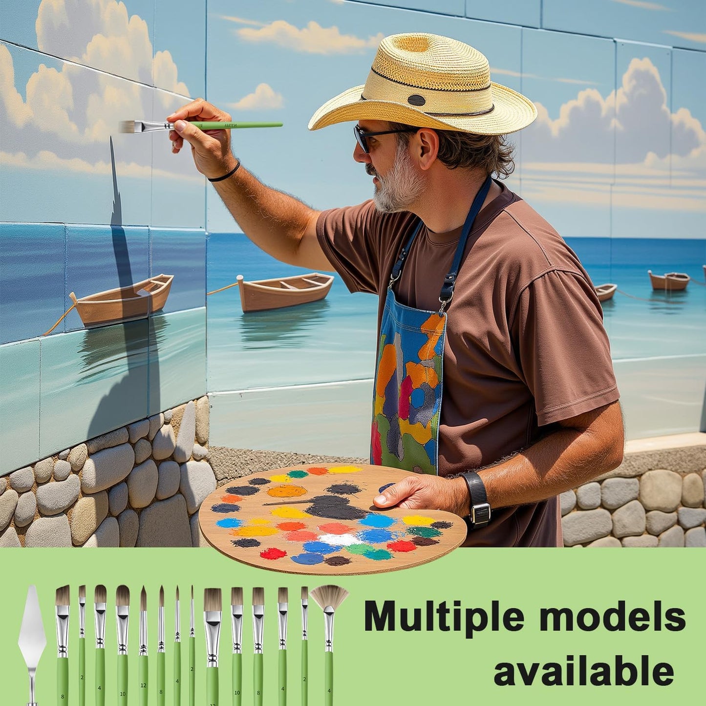 Paint Brush Set, Professional Paint Brushes for Watercolor Painting, Acrylic, Gouache & Oil Painting - Detail Paint Brushes, Round, Flat, Cat's Tongue,Liner for Artists and Beginners(15pcs)