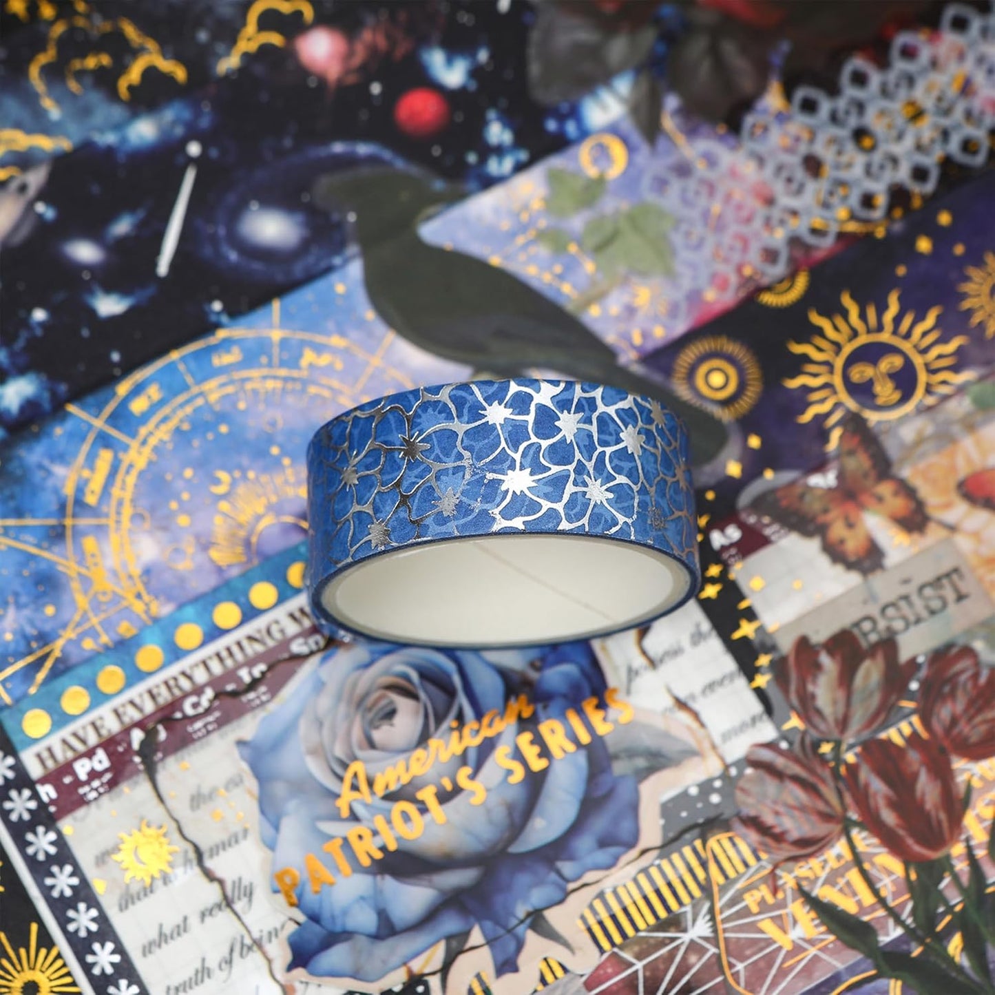 12 Rolls Charming Washi Tape Set Gold Silver Foil Detailing Arts Adhesive Tapes Basic Patterns Decorative Masking Tape Sets for Craft, Kids, Scrapbook, DIY, Gift Wrapping (Royal Splendor)