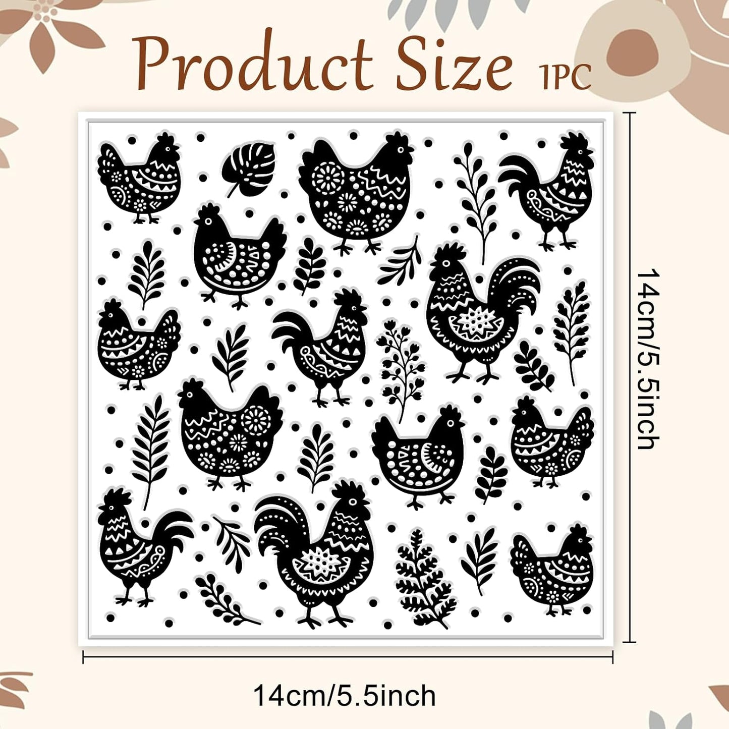 CHGCRAFT Artistic Chicken Silhouette Polymer Clay Texture Sheet Plant Leaves Bohemian Silicone Texture Mat for Polymer Clay Making Earrings Jewelry DIY Crafts 5.5 × 5.5 Inch