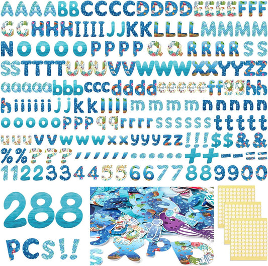 221 Pcs Bulletin Board Letters Round Alphabet Number Punctuation Symbol Combo Letter Cutouts Classroom Decoration for School Classroom Chalkboard Poster Board(Ocean Round)