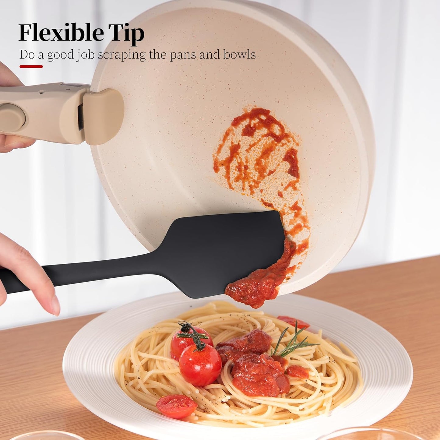 Silicone Flat Spoon Spatulas, Luxiwise 600ºF Heat Resistant Kitchen Baking Scraper Cooking Spoonula Non-Stick Dishwasher Safe for Seamless Mixing Folding Scraping Serving (Set of 2, Muticolor-1)