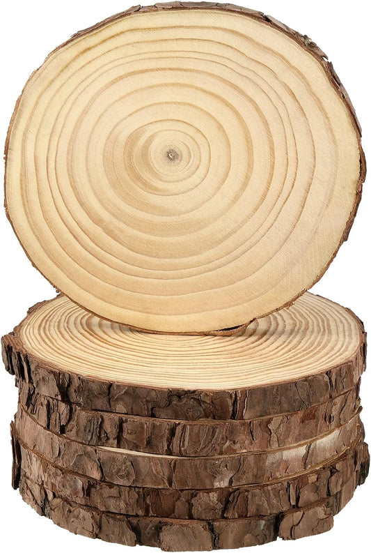 JEUIHAU 6 PCS 8-10 Inches Natural Unfinished Wood Slices, Round Wooden Tree Bark Discs, Wooden Circles for DIY Crafts, Christmas, Rustic Wedding Ornaments