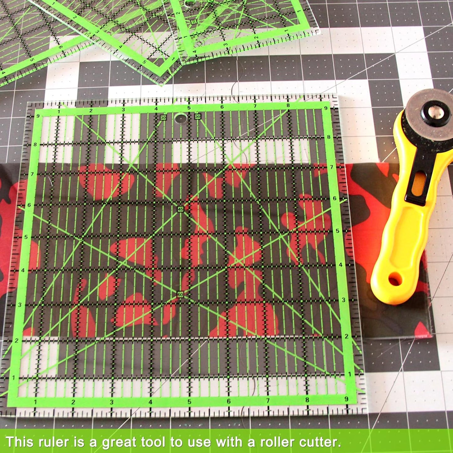Quilting Rulers, Acrylic Quilt Ruler,4 Square Fabric Cutting Ruler (4.5"X4.5", 6"X6", 9.5"X9.5", 12.5"X12.5"), Quilting Templates with Non Slip Rings.