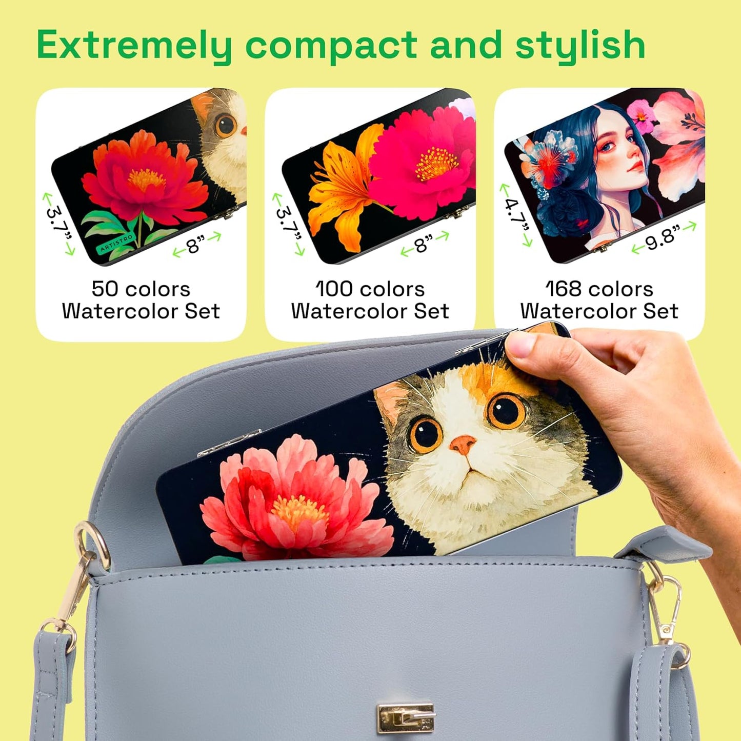 ARTISTRO 50 Watercolor Paint Set, Vivid Colors in Portable Box, Palette set. Perfect Travel Watercolor Set for Artists, Amateur Hobbyists and Painting