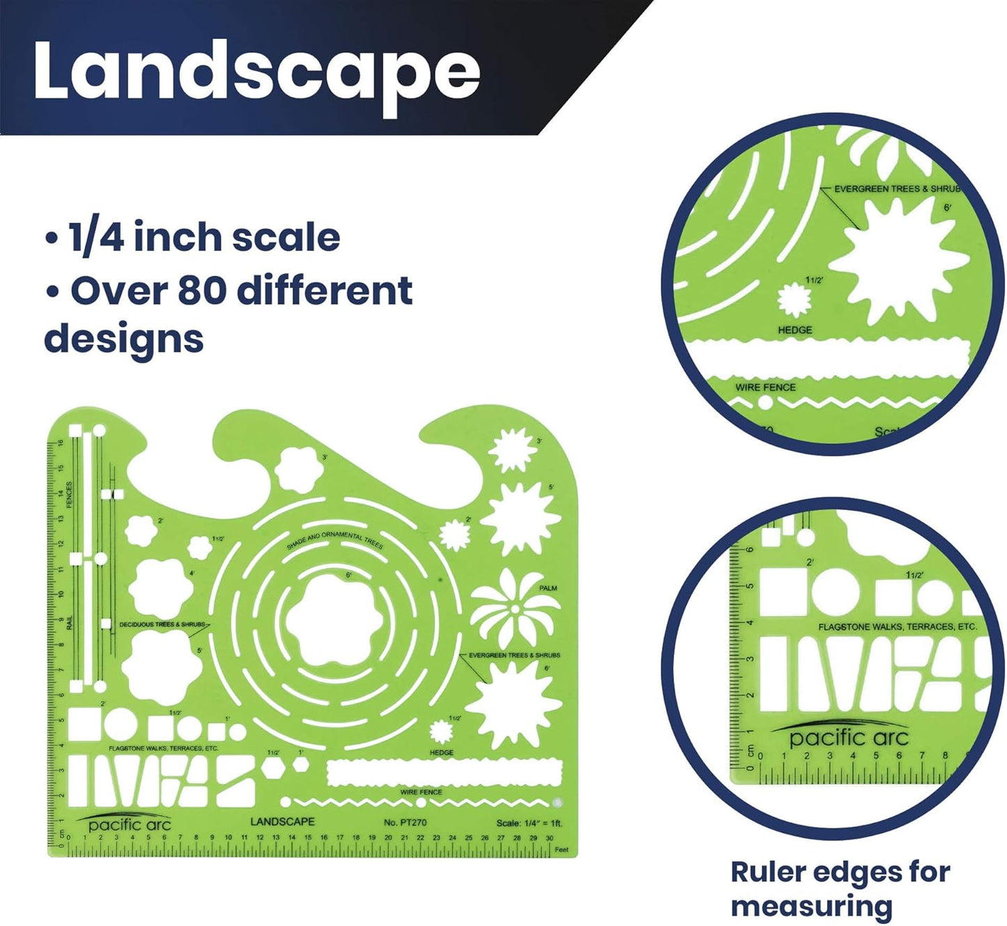 Pacific Arc Landscape Template Guide, with Trees, Shrubs, Hedges, Fences, Flagstone Walks, and Terraces