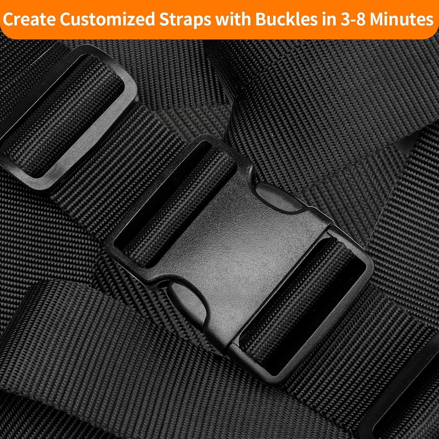 2" Heavy-Duty Buckle & Straps Set: 6-Pack Side Release Plastic Buckles, 6 Yards of Thick Nylon Webbing, 12 Tri-Glide Slide Clips, No Sewing Required (2" Combo Set)