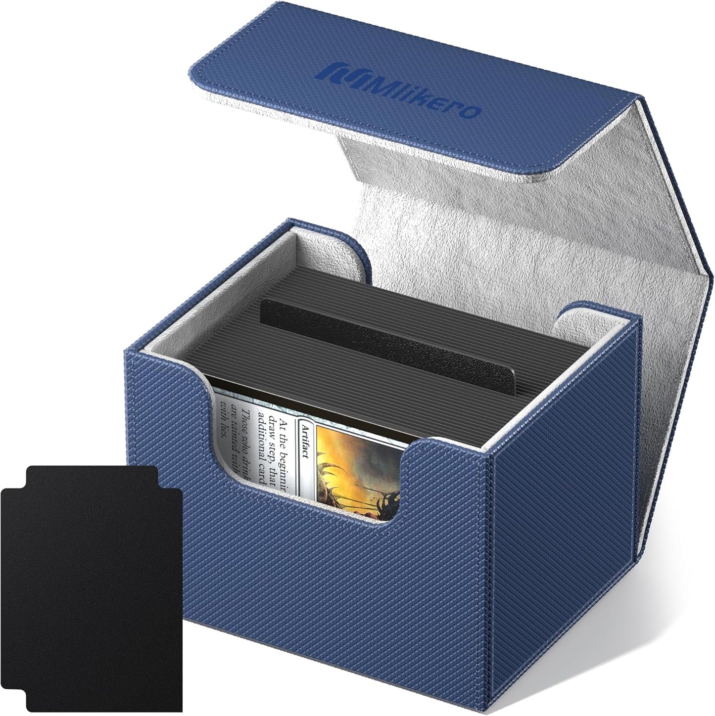 Mlikero Card Deck Box, Commander Deck Box Holds 100+ Double-Sleeved Cards with Divider, Leather Magnetic Closure Card Box Fit for MTG, TCG (Blue)