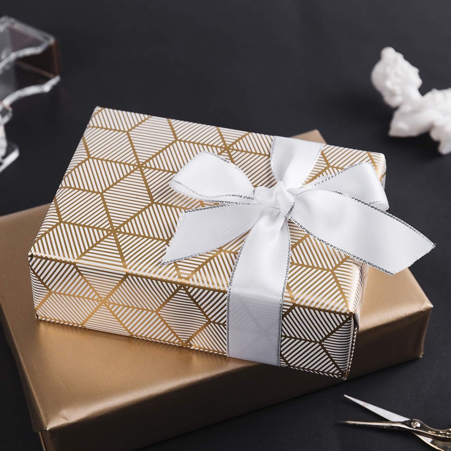 WRAPAHOLIC Navy Wrapping Paper Set - Gold and Navy Wrapping Paper Bundle with Gift Bow & Ribbon & Tag & Sticker, Perfect for Christmas, Birthday, Holiday, Father's Day, Baby Shower