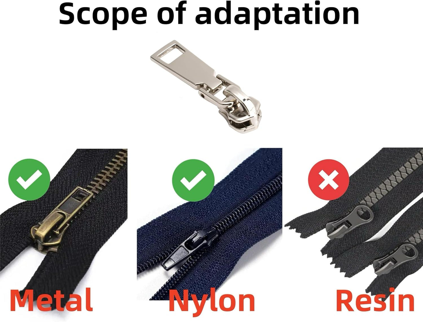 AKTIOIN Metal Zipper Repair Kit for Jackets, Luggage, Bags, Backpack, No Sewing Required Detachable Zip Heads Zipper Pull Replacement (Silver, #5)