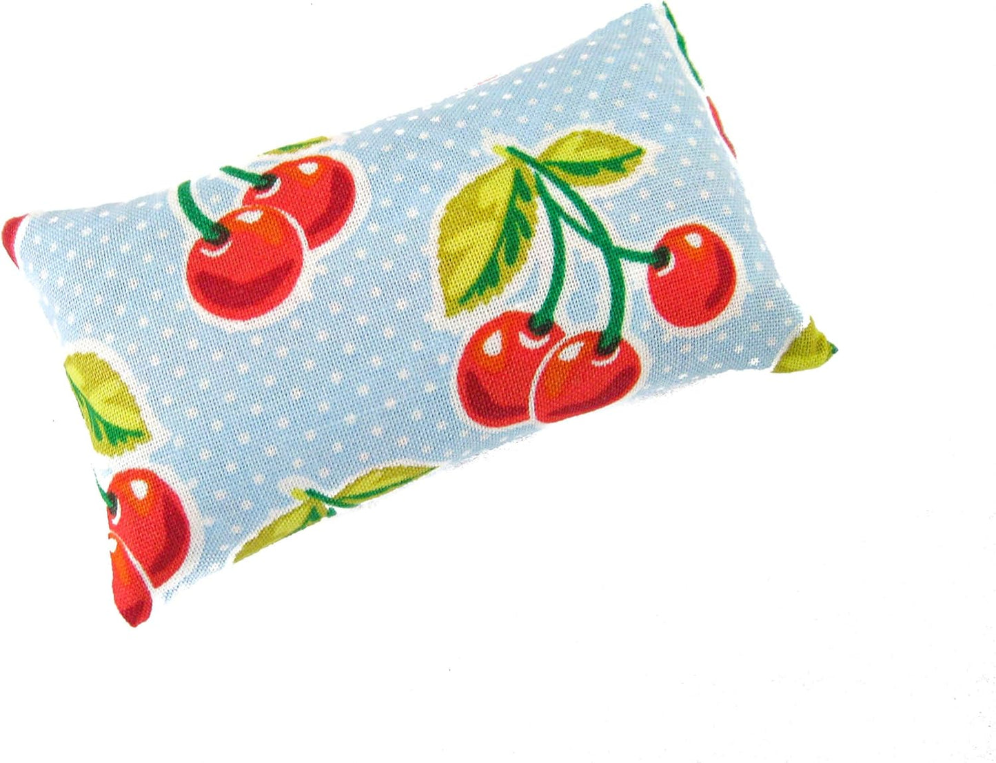 Emery Pincushion for Sewing - Filled with Abrasive Emery Sand - Handmade in USA (2"x3", Cherries on Blue)