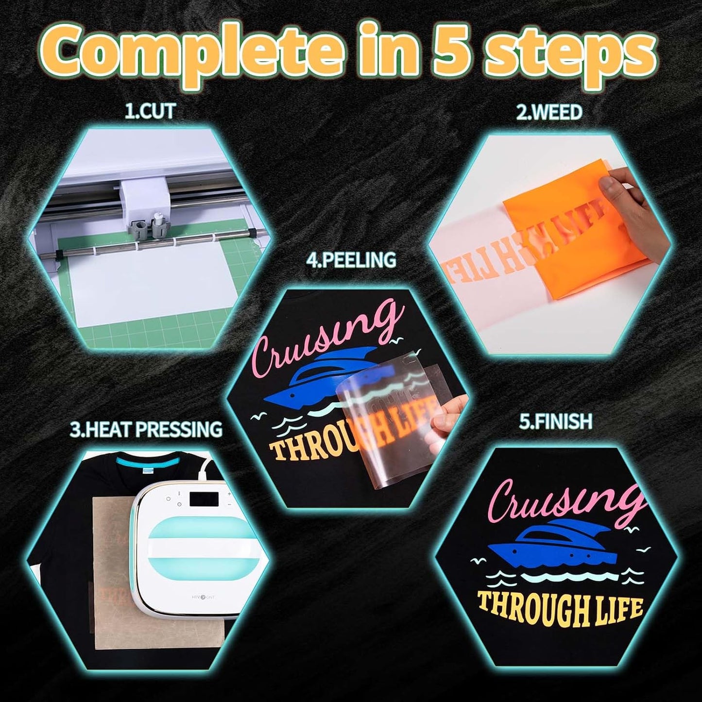 HTVRONT Neon Heat Transfer Vinyl Bundle - 8 Rolls 12in * 3ft Iron on Vinyl for T-Shirts, Green & Orange Neon HTV Easy to Cut & Weed, Compatible with Cricut or Silhouette Cameo